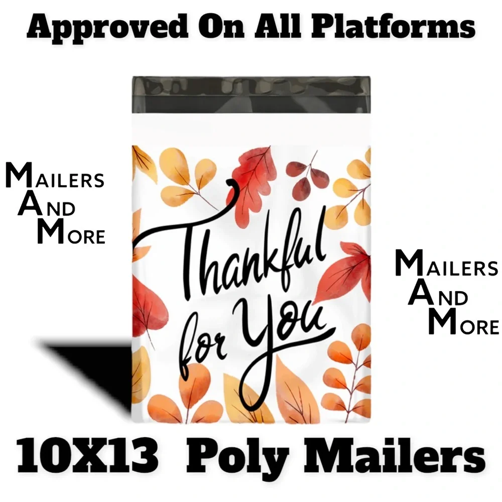 50 10X13 Poly Mailers Fall Leaf Thankful, Shipping Envelopes PRICE IS FIRM - Picture 6 of 7